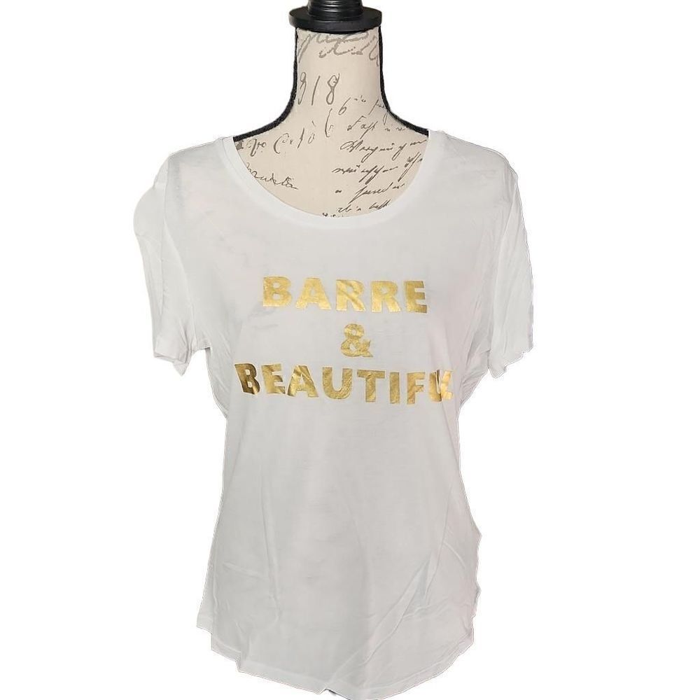 Sam Edelman Ladies Barre & Beautiful Gold Graphic Open Back Shirt - Size Medium